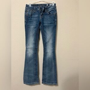 Miss Me Mid Rise Bootcut Embroidered Blue Denim Jeans  Sz 25.  Inseam 28